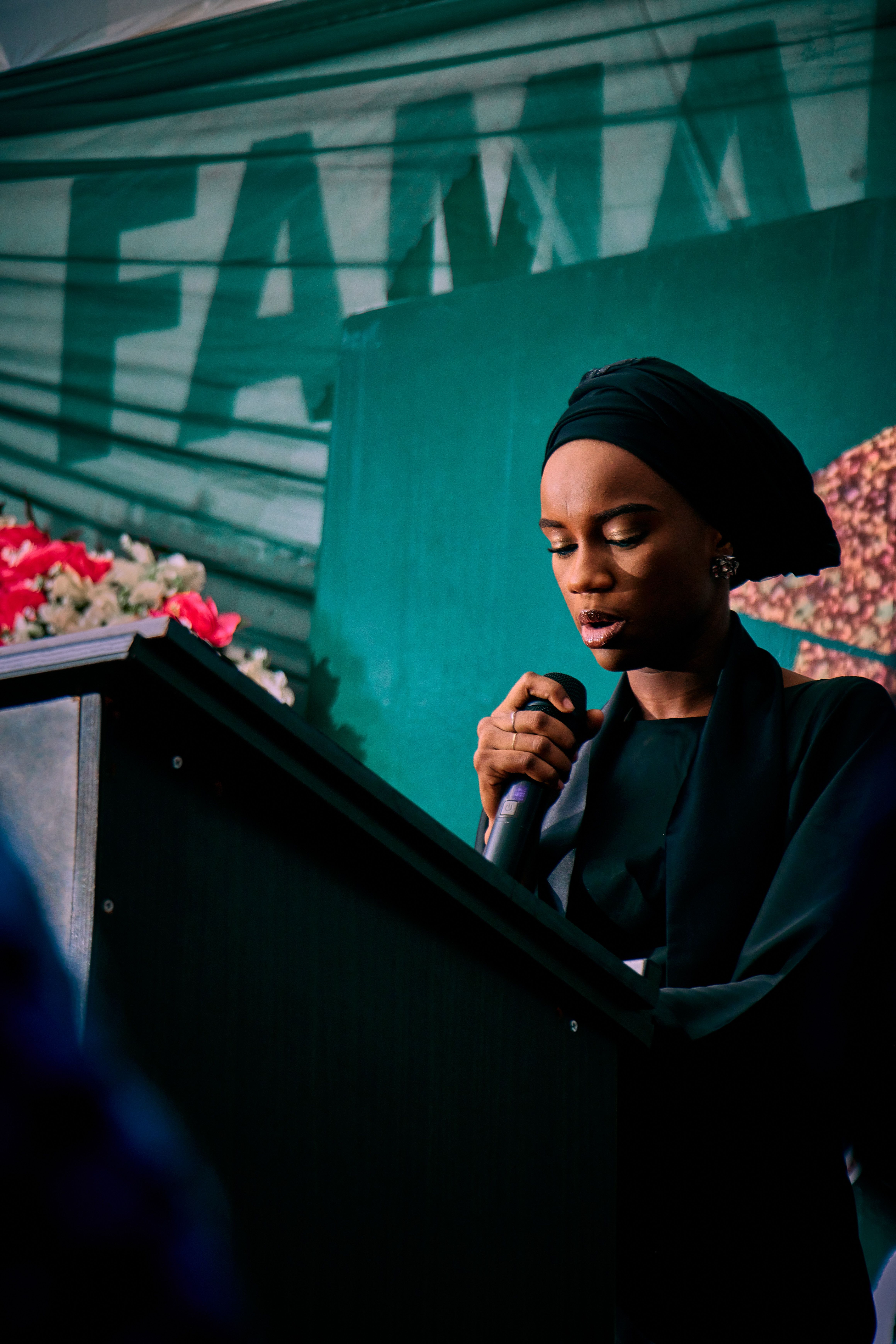 Maïmouna Salamenta speaks at the Women's Voice and Leadership Academy launch in Bamako, addressing an audience of students an