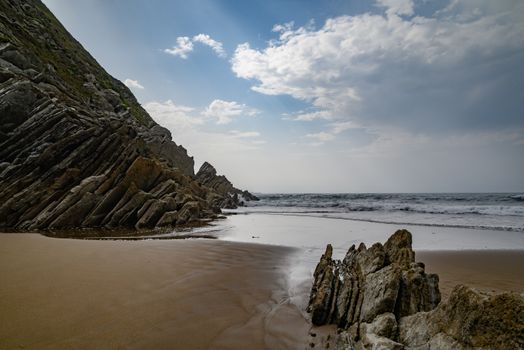 Stunning coastal landscape with unique rocky formations in País Vasco, Spain.