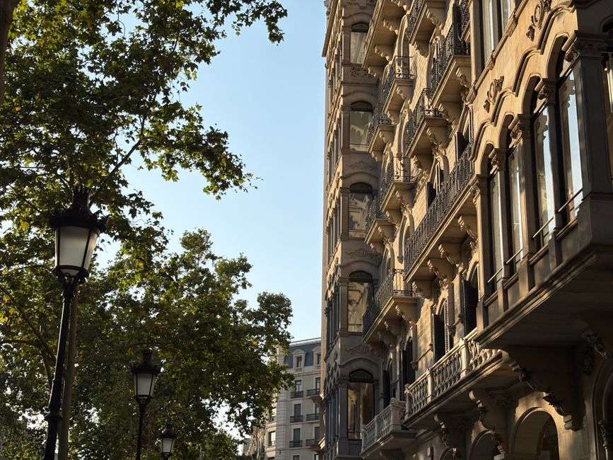 Elegant gothic architecture in Barcelona, Spain, illuminated by the warm glow of sunset.
