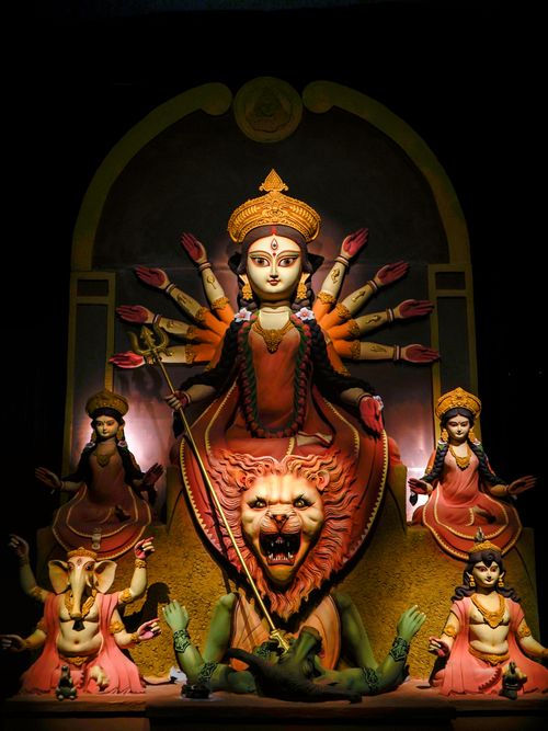 Free Intricate statue of Goddess Durga during Durga Puja in Kolkata, India. Stock Photo