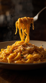 Mouthwatering fettuccine pasta with rich tomato sauce and parmesan cheese, perfect for Italian cuisine lovers.