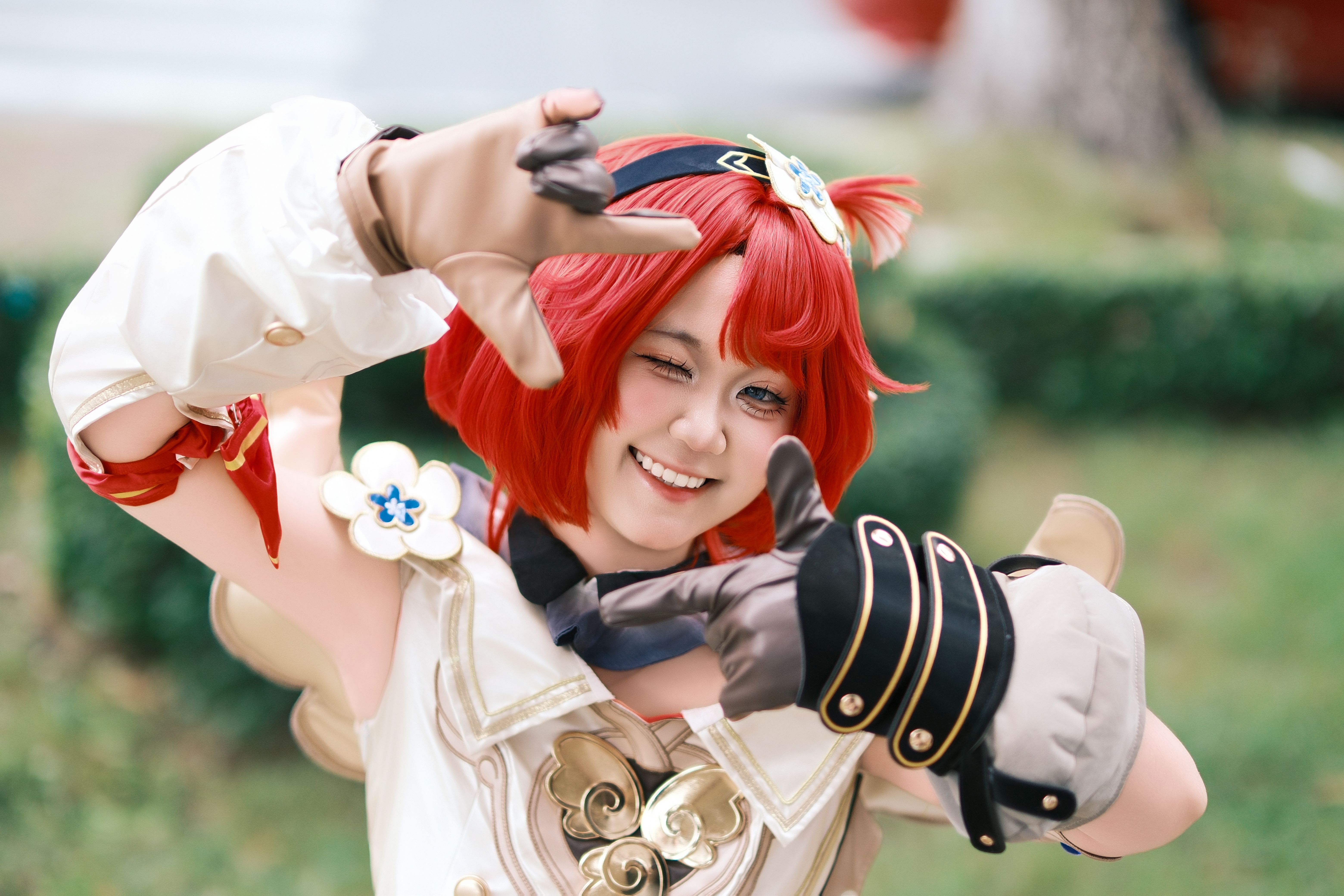 Cosplayer Posing Outdoors in Vibrant Costume