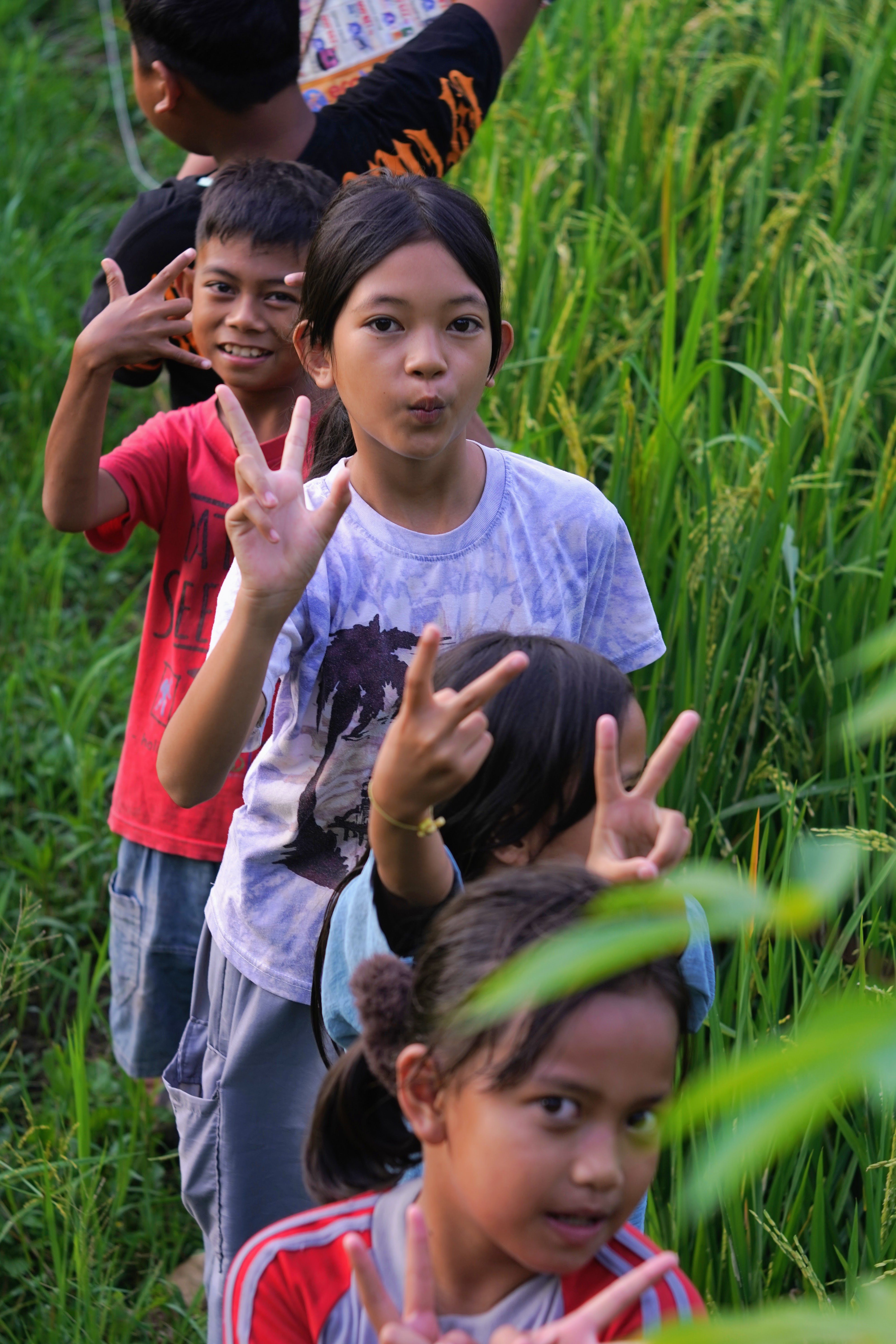 Children Enjoying Playtime in Lush Rice Fields · Free Stock Photo