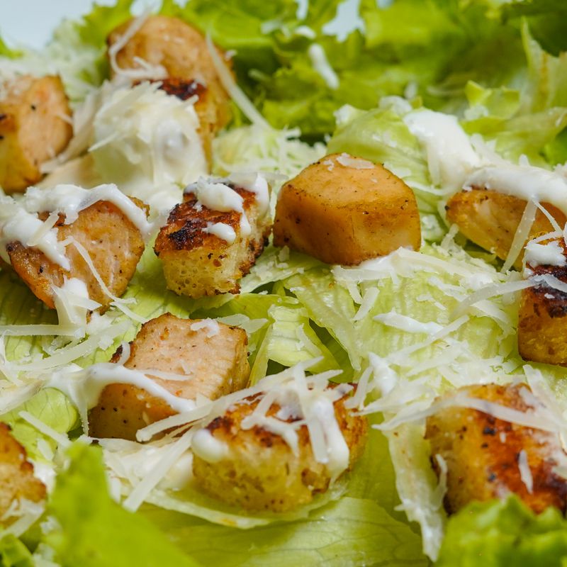 Grilled Chicken Caesar Salad with Homemade Dressing and Garlic Croutons