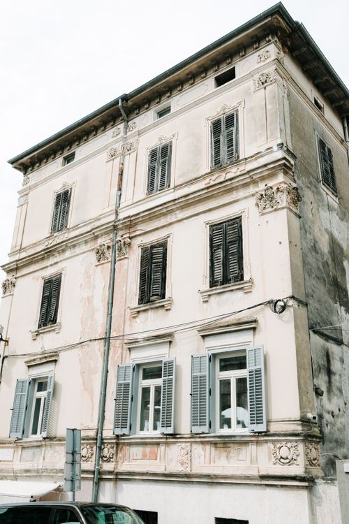 Free Charming historic building facade with vintage shutters in Croatia. European architecture. Stock Photo