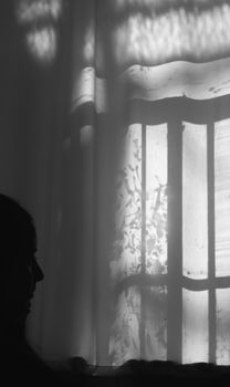 Artistic silhouette and window shadows in monochrome.