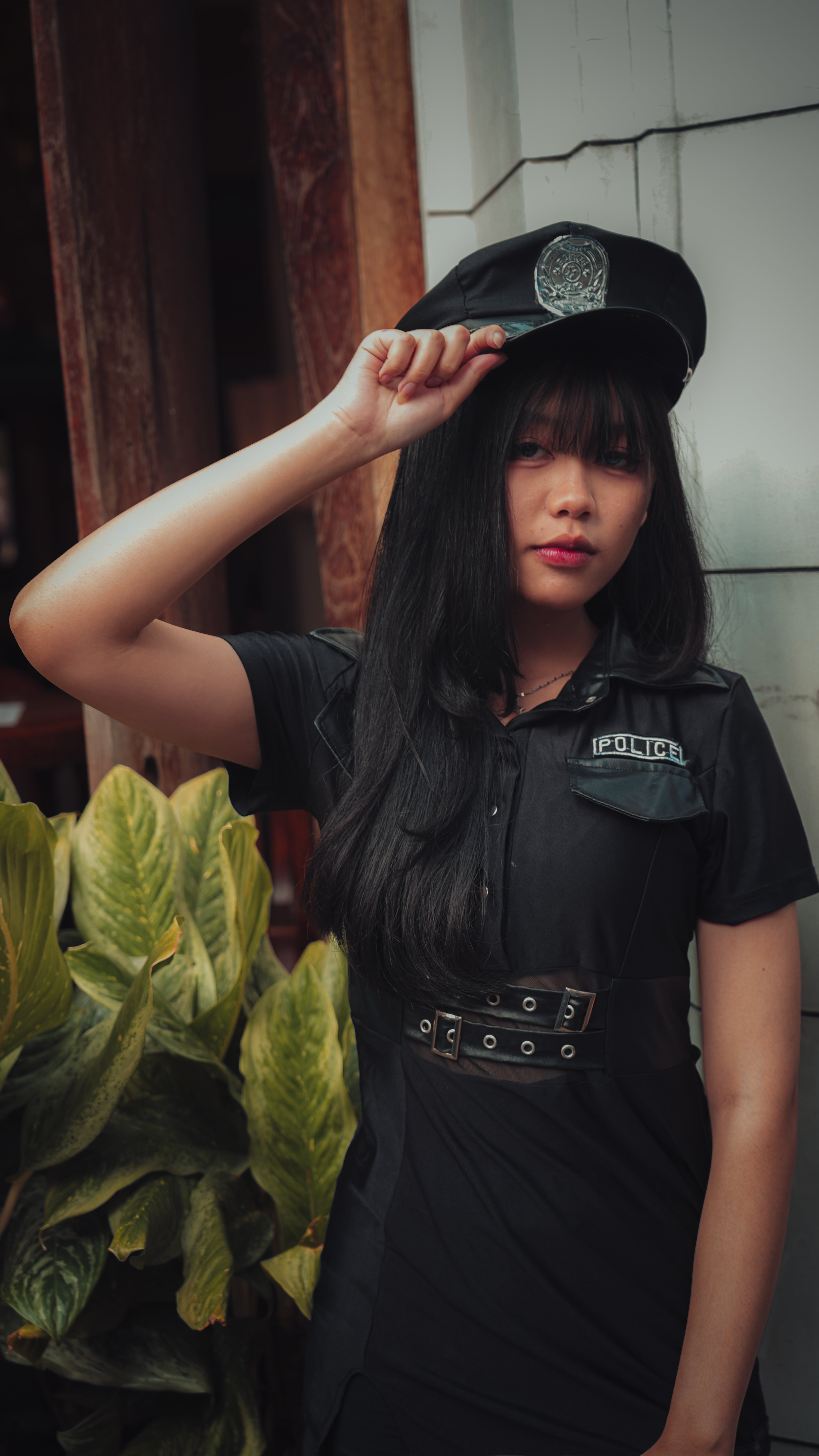 woman in police costume standing outdoors