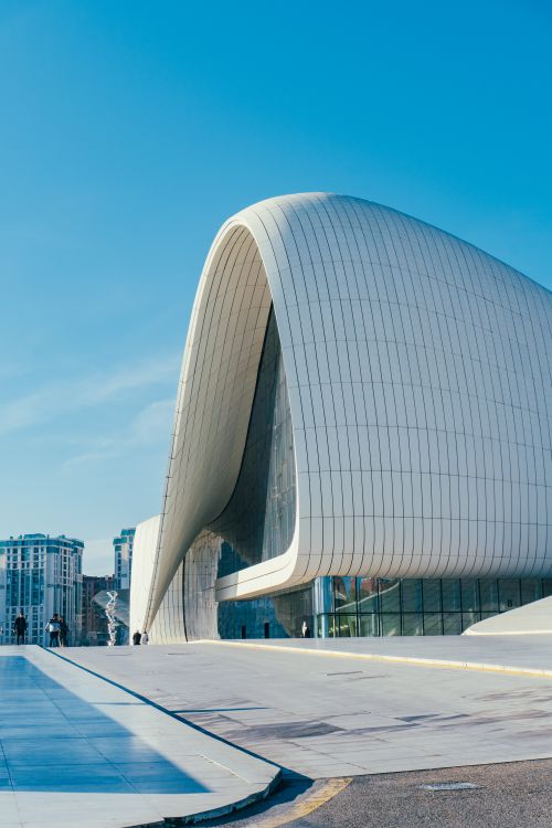 Free Stunning architecture of the Heydar Aliyev Center in Baku during a sunny day. Stock Photo