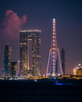A captivating nighttime view of Dubai's skyline featuring Ain Dubai and modern architecture.