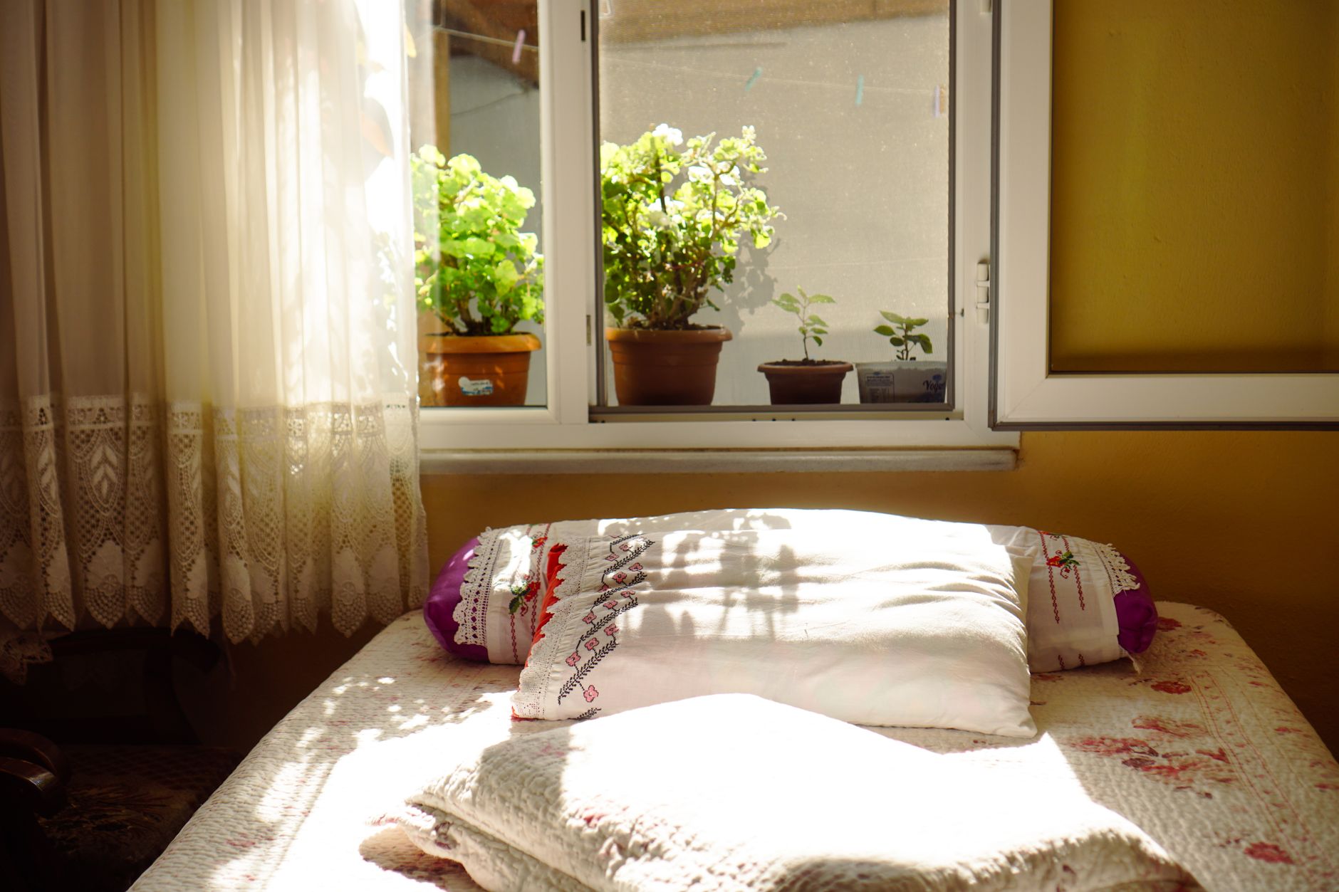 Pencereden süzülen doğal gün ışığı ile aydınlanan modern, ferah ve şık bir oda iç mekanı.