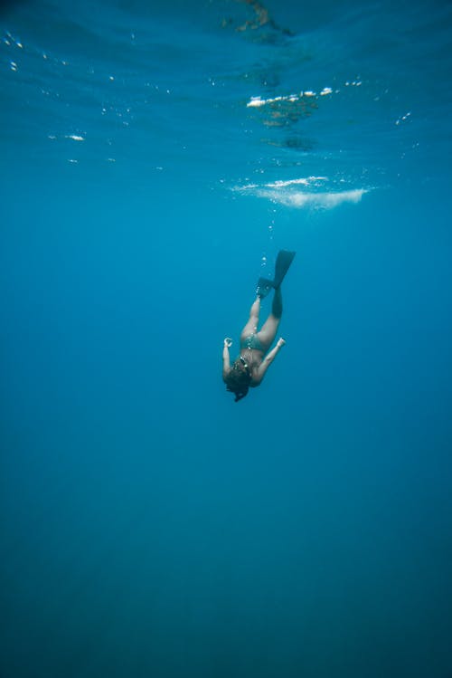 gratis Foto Van Persoon Onderwater Zwemmen Stockfoto