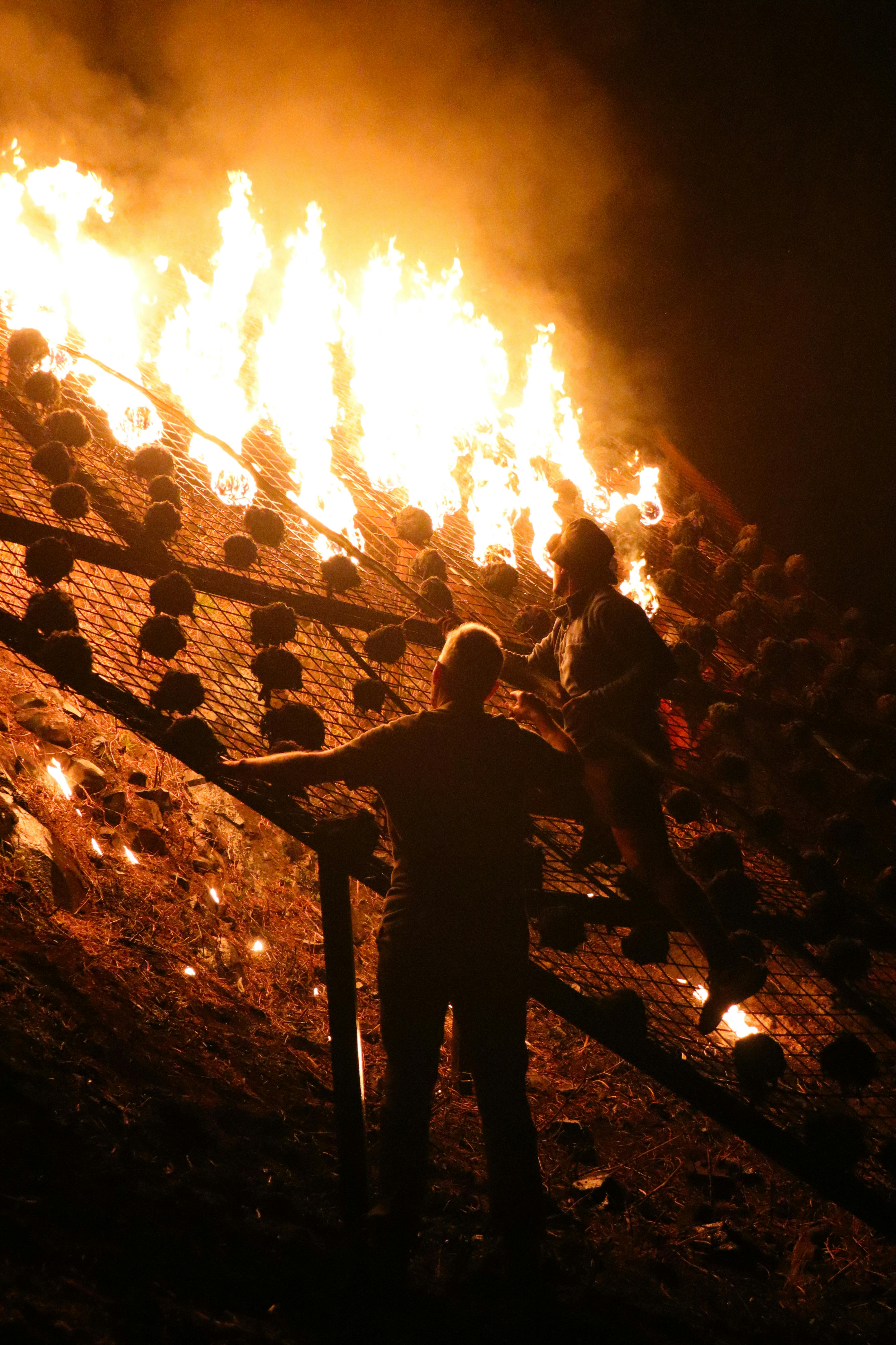Night fire display during a festival in Machico, Madeira