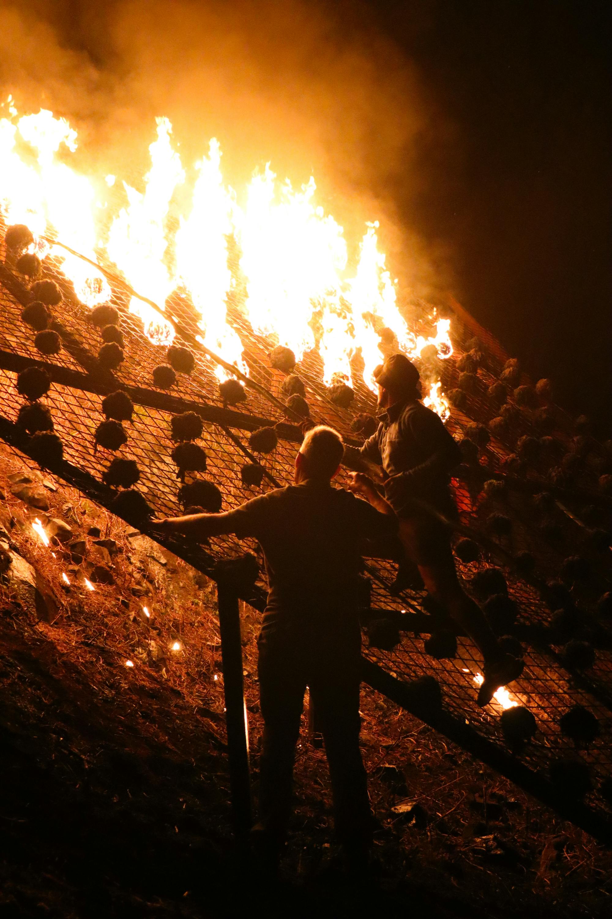 Night fire display during a festival in Machico, Madeira
