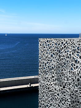 Contemporary building design overlooking the sea in Marseille, France.