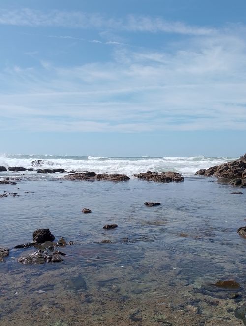 Free Pristine rocky shoreline with clear skies in Casablanca, Morocco. Stock Photo