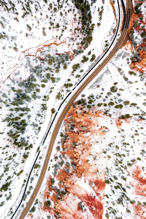 Ingyenes stockfotó drónfelvétel, felülről, hó témában