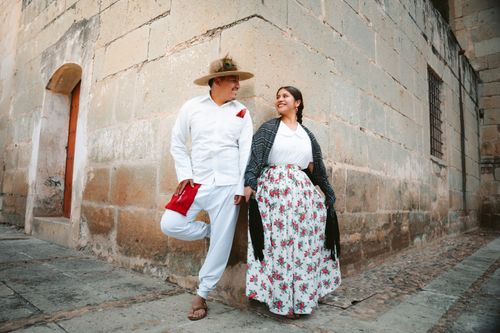 Free Couple in traditional Mexican attire enjoying a day in Oaxaca, Mexico. Stock Photo
