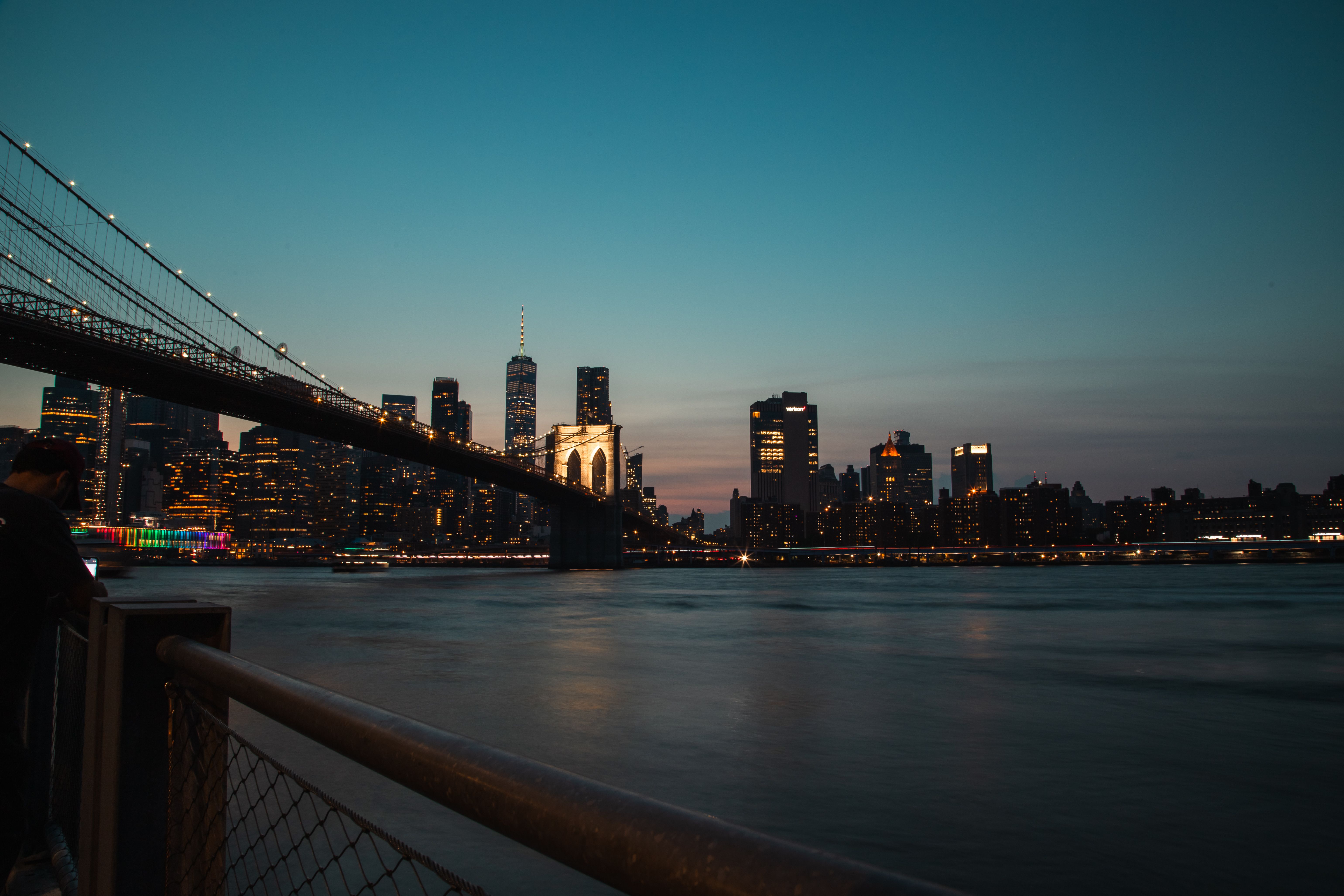 New York City Skyline with Brooklyn Bridge at Twilight · Free Stock Photo