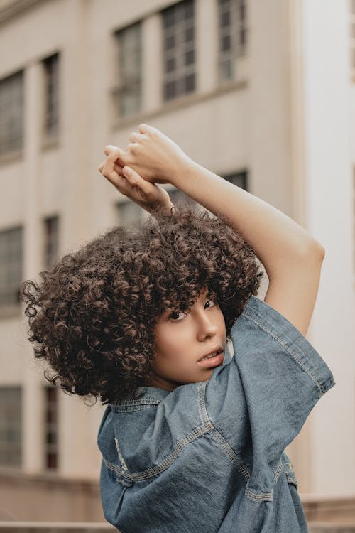 Free Woman Wearing Blue Collared Jacket Stock Photo