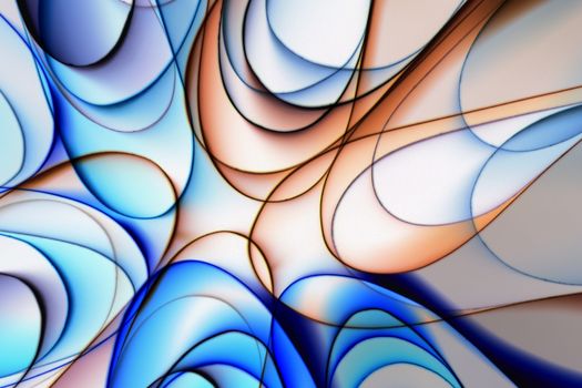 Colorful abstract design with flowing lines in blue and brown tones creating a dynamic visual pattern.
