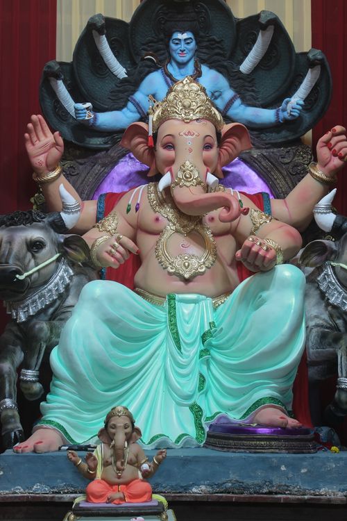 Free Vibrant Ganesh idol with Shiva depiction during Ganesh Chaturthi in Mumbai. Stock Photo