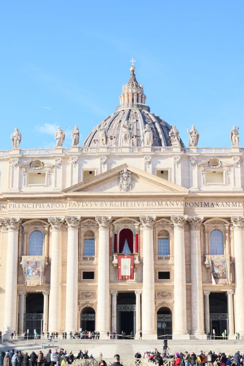 Free Facade of St. Peter's Basilica with clear sky, Vatican City. Stock Photo