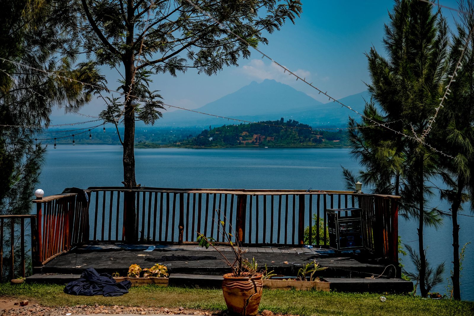 Lake and mountain landscape in Rwanda