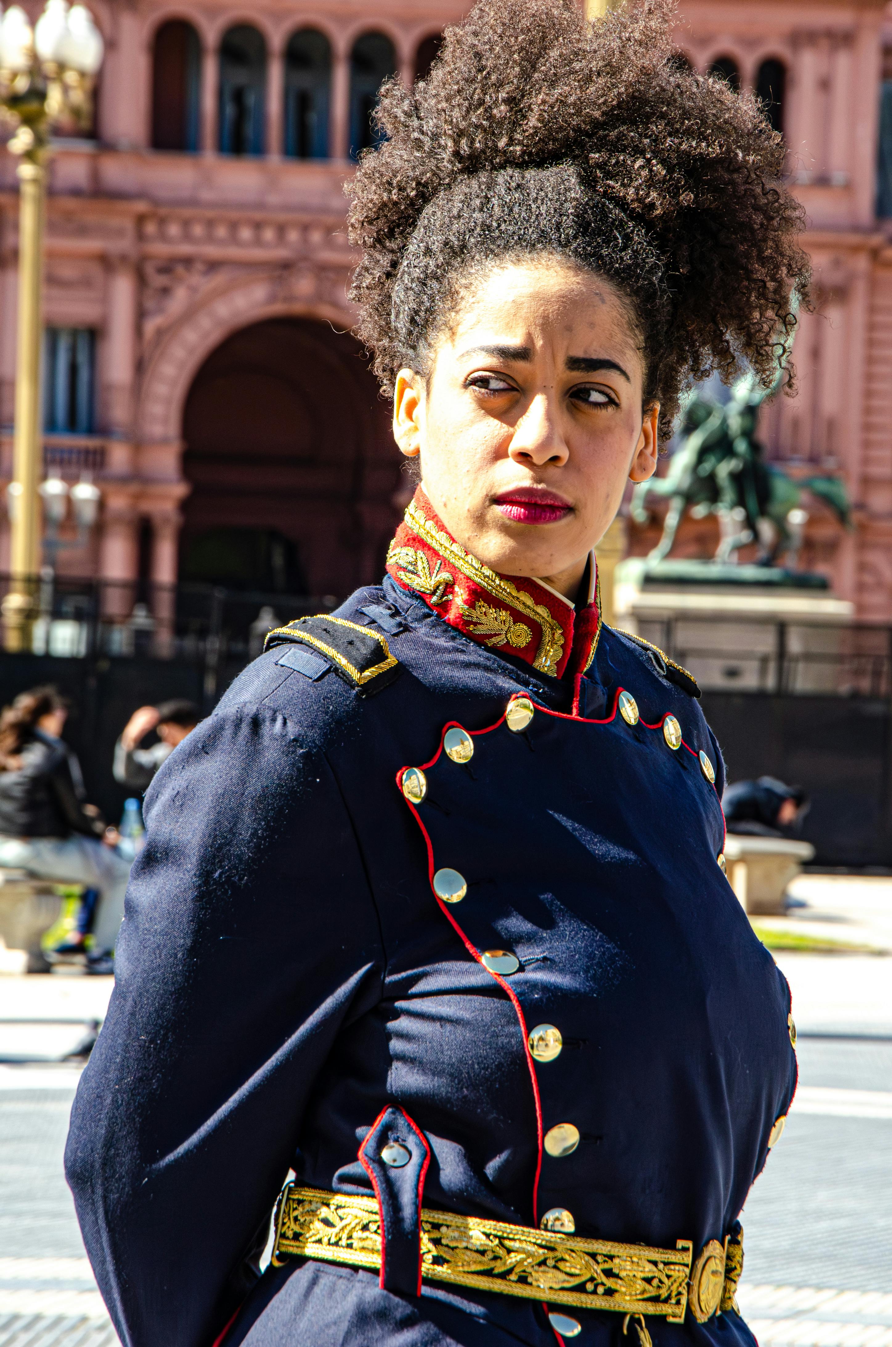 A guard in historic uniform stands outside Casa Rosada in Buenos Aires, Argentina.