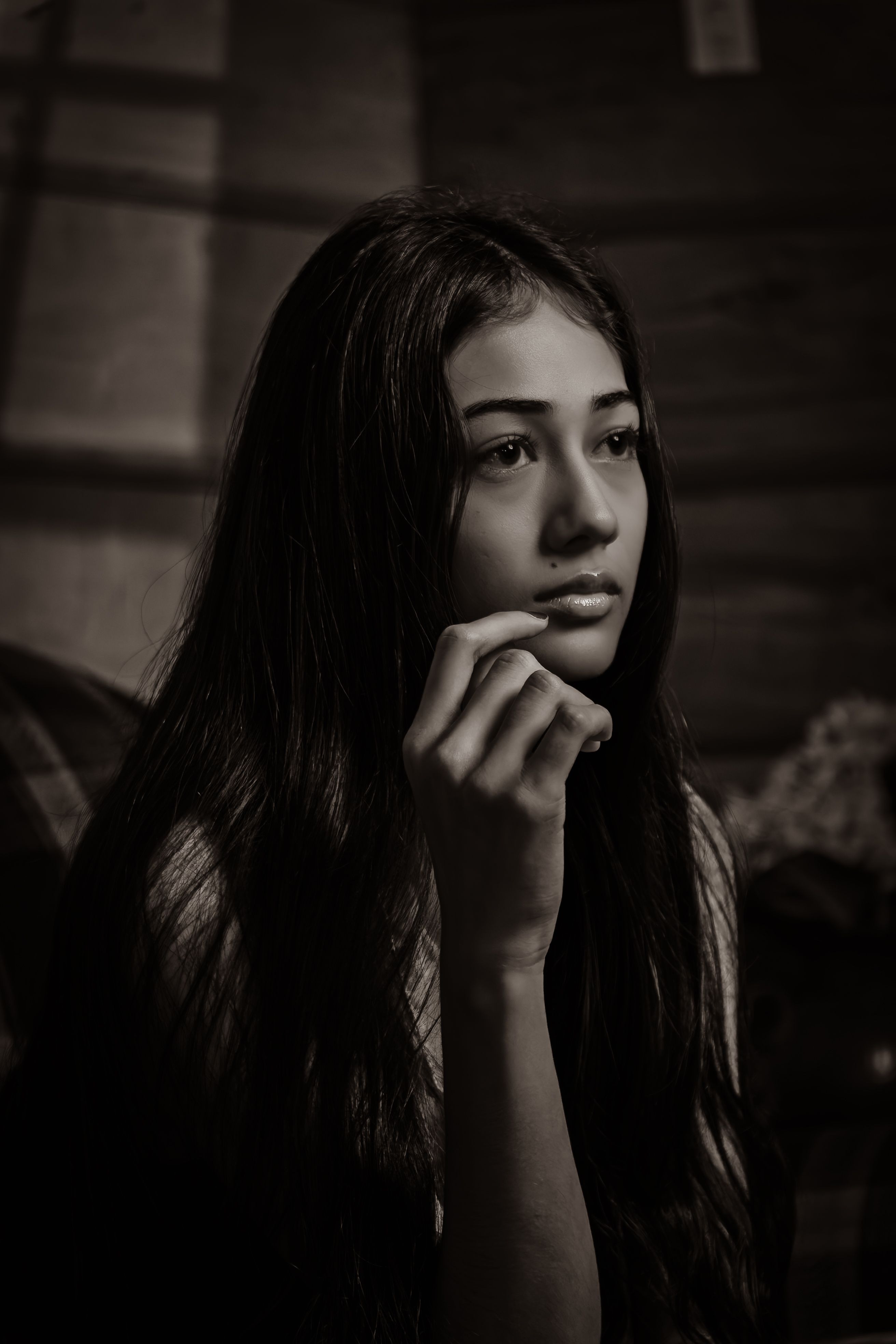 Moody Black and White Portrait of Young Woman · Free Stock Photo