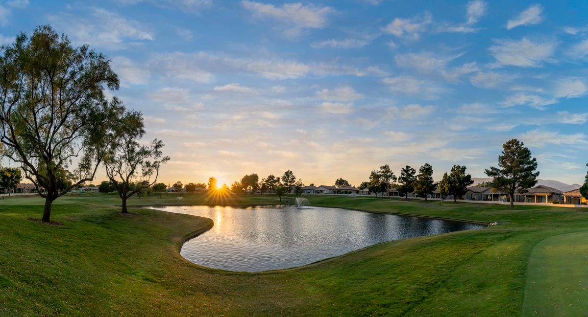 Park pond at sunset in Henderson, Nevada