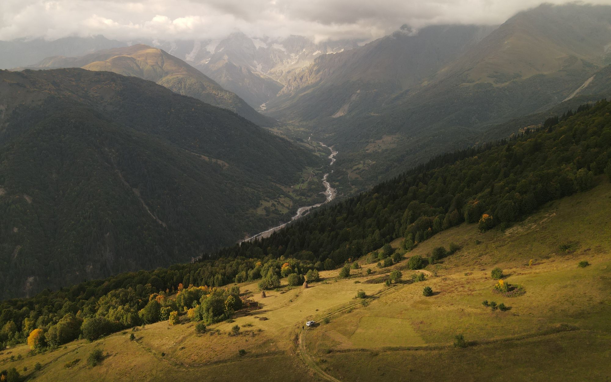 Aerial view over the Svaneti mountains
