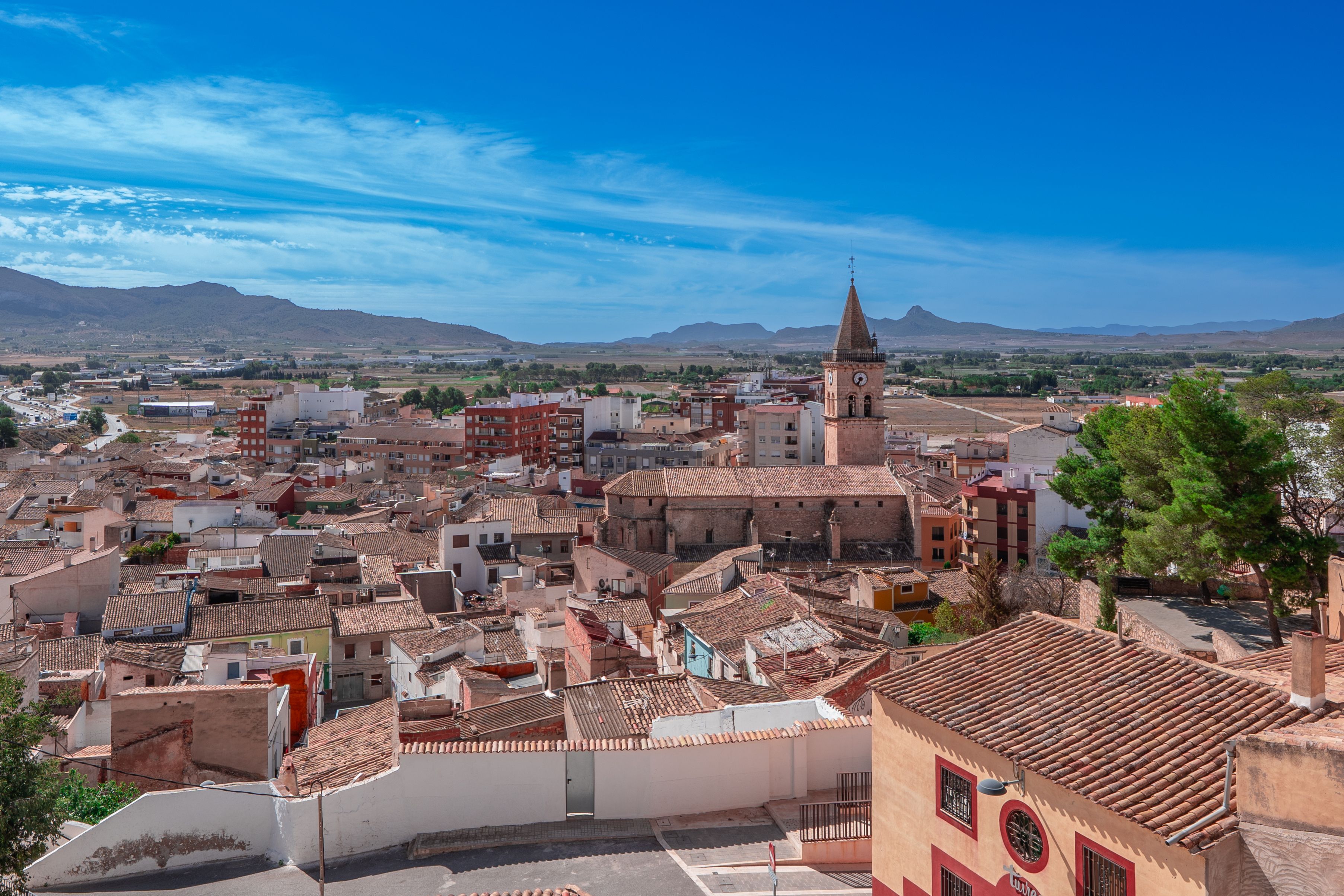 Stunning aerial view of Villena, Spain's historic center with scenic landscapes and traditional architecture. Stunning aerial view of Villena, Spain's historic center with scenic landscapes and traditional architecture.