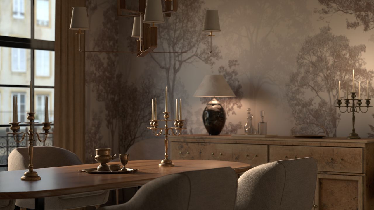 stylish indoor dining room setup with elegant candleholders and classi