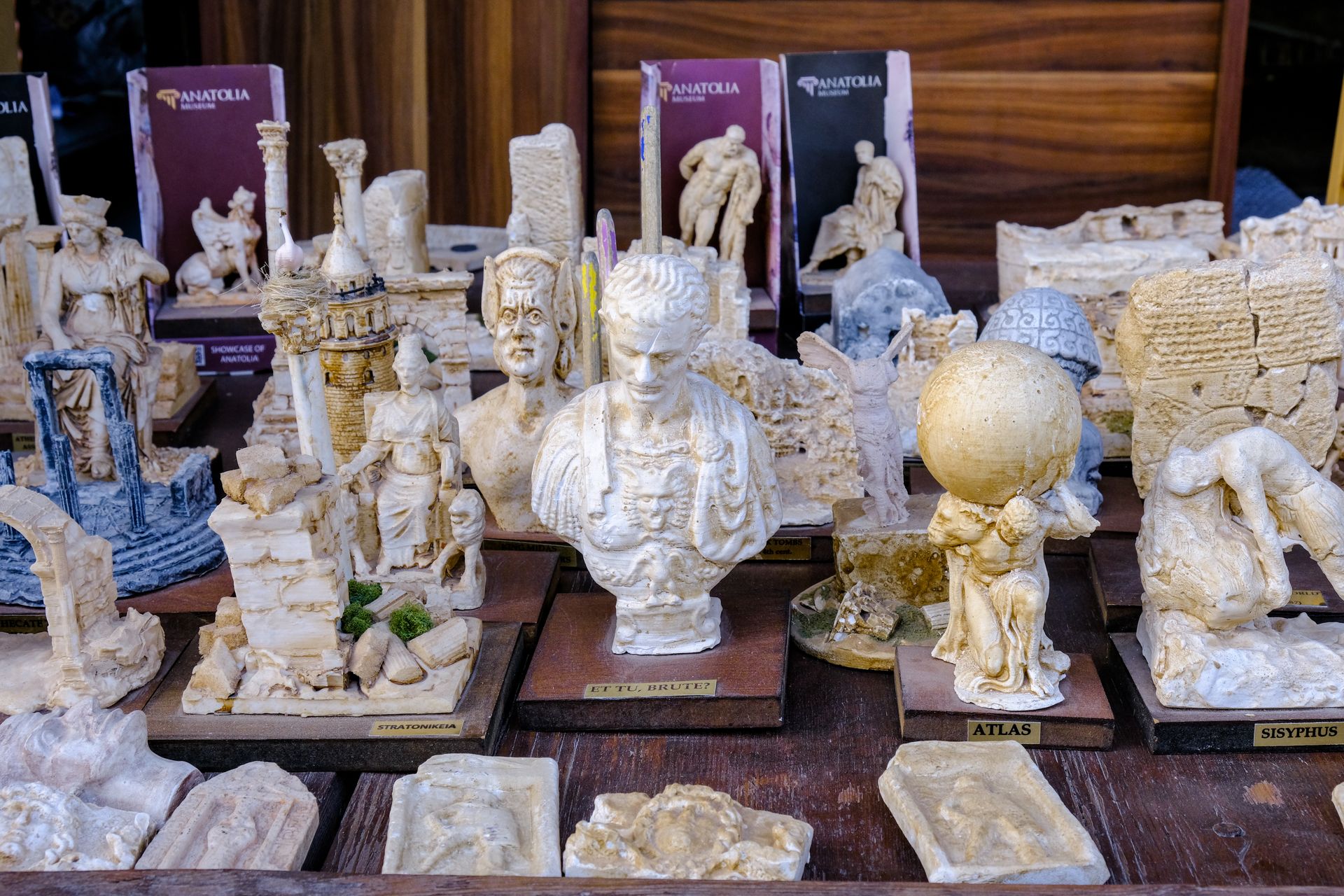 Collection of ancient sculpture replicas on display in Muğla, Turkey. Perfect for history enthusiasts.