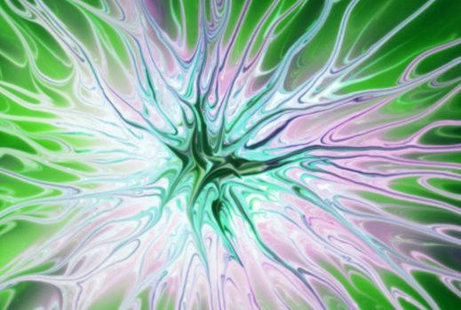 A colorful abstract design featuring green, purple, and white swirling patterns creating a vibrant effect.