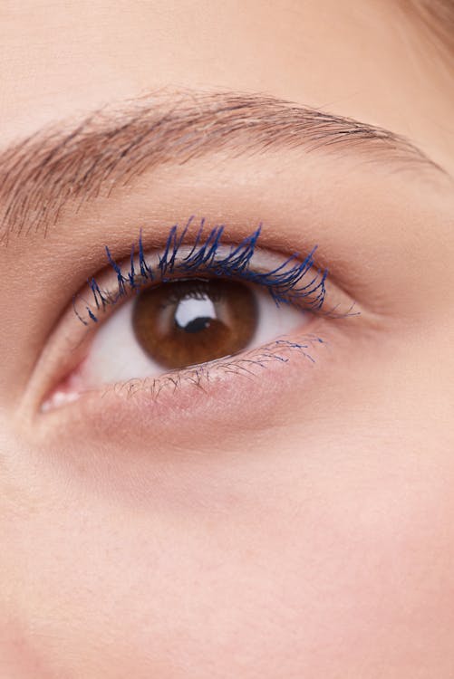 Free Woman Left Eye With Blue Eyelashes Stock Photo