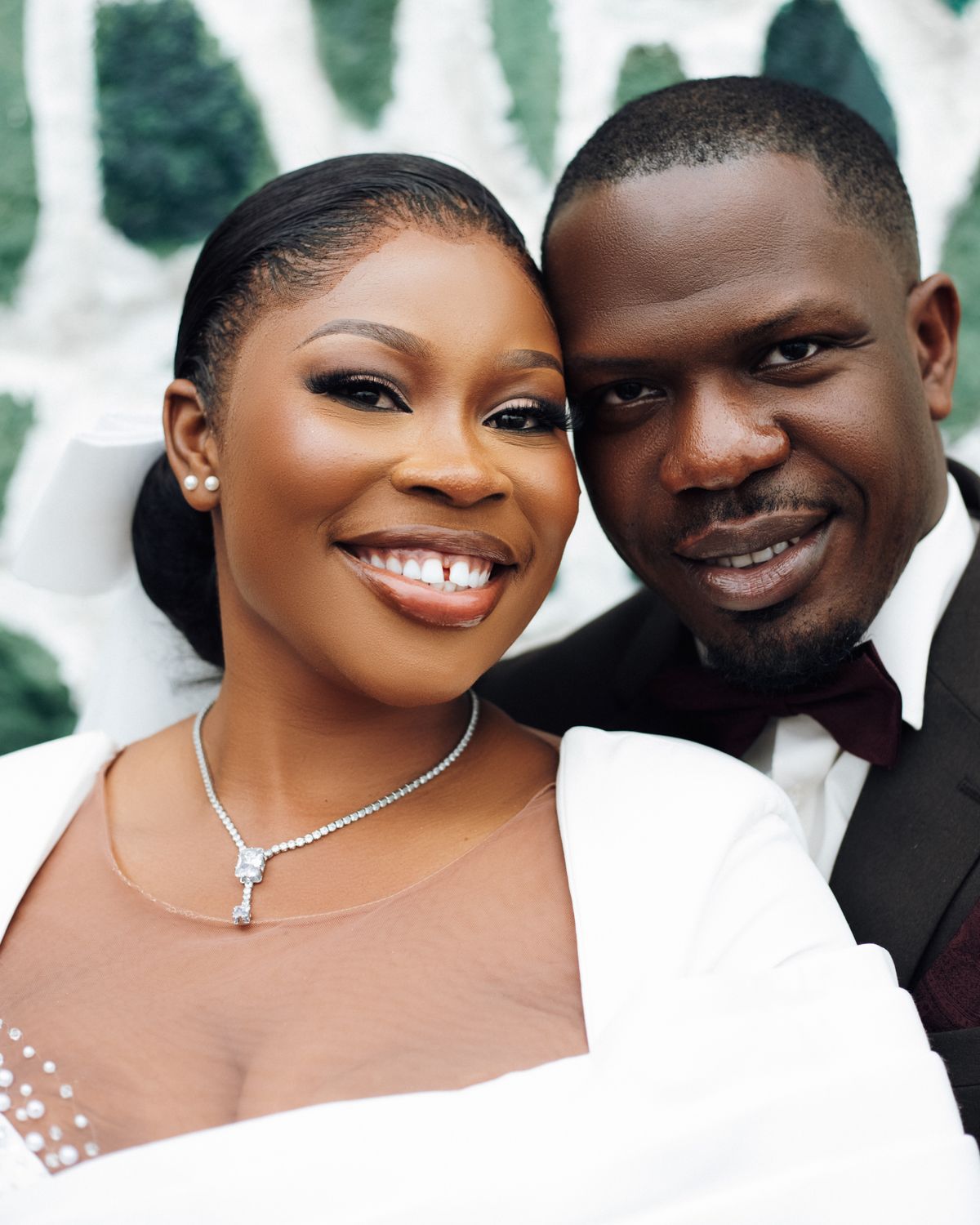 Nigerian wedding couple portrait, elegant and joyful