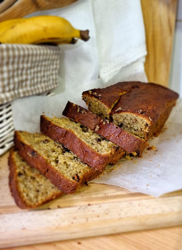 Sliced banana loaf on parchment — photo by Kerri Sam on Pexels