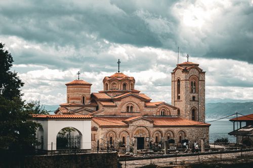 Free Scenic view of the ancient Church of Saint Panteleimon at Plaosnik, Ohrid. Stock Photo
