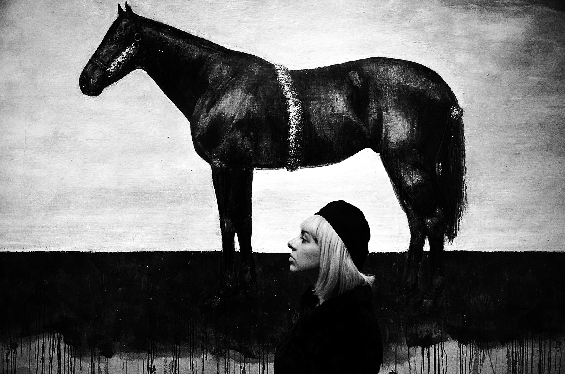 Greyscale Photography of Horse Painting