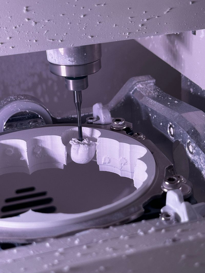 High-precision CNC milling machine cutting a metal component