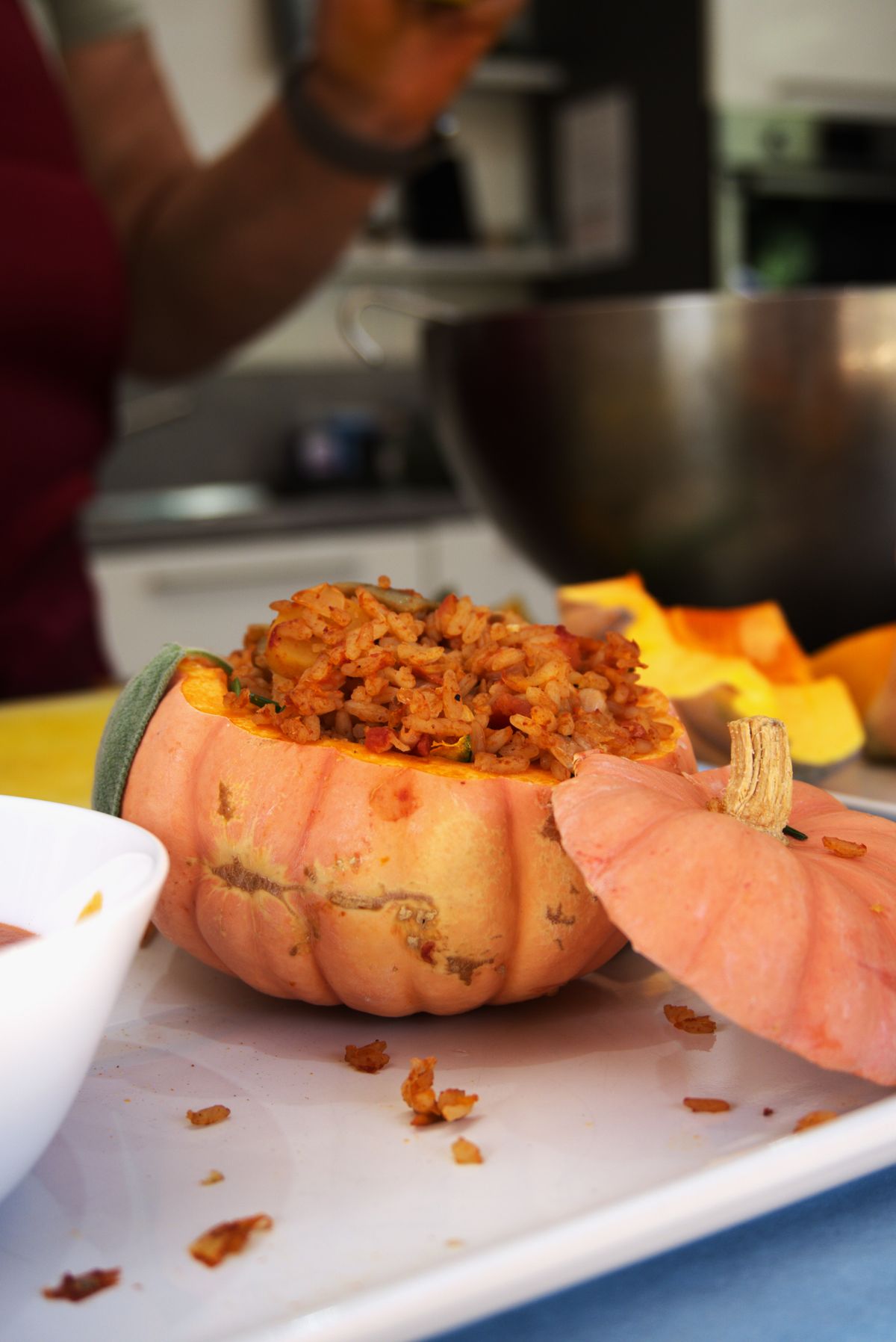 Stuffed squash filled with seasoned rice