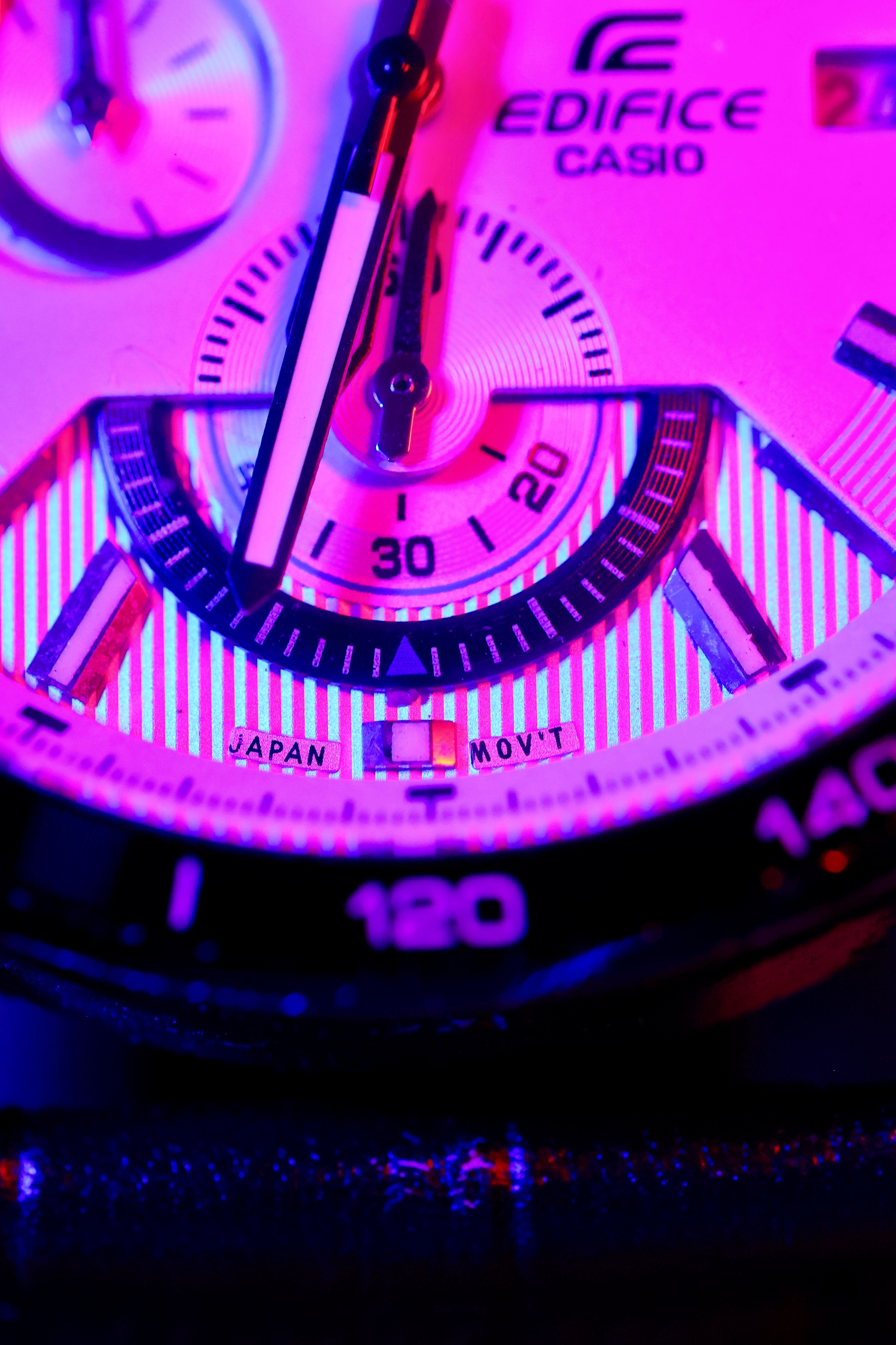 close up of a vibrant analog watch face