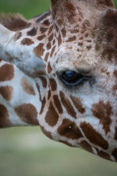 Detailed close-up of a reticulated giraffe's eye showcasing its unique pattern.