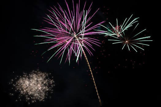 Vivaci fuochi d'artificio illuminano il cielo notturno di Peyrolles-en-Provence, in Francia.