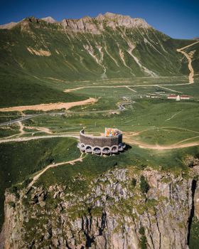 Scenic aerial photo of the Russia-Georgia Friendship Monument in Ganisi, Georgia.