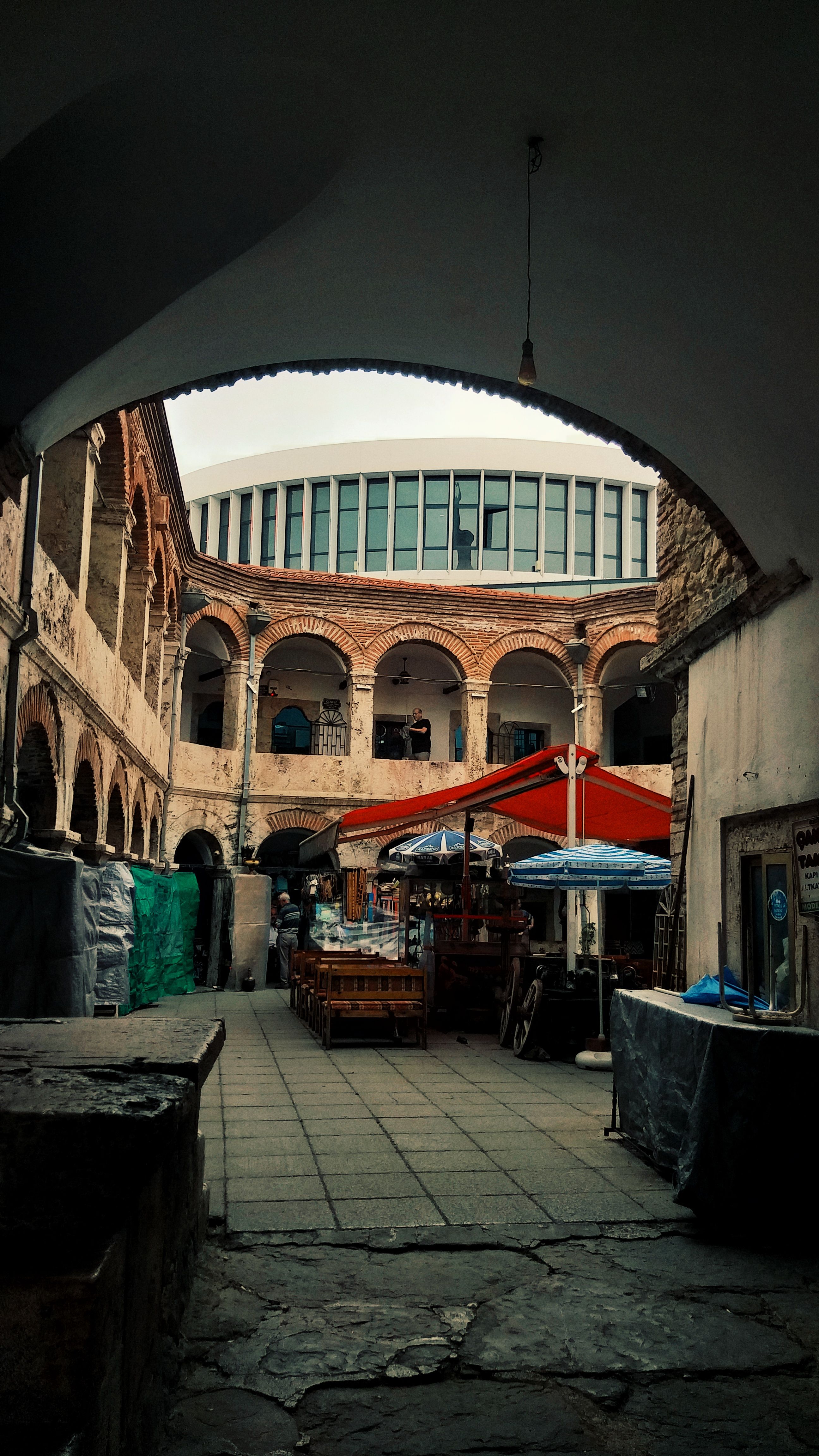 A historic Ottoman bazaar in Bolu showcasing arches and local market stalls.