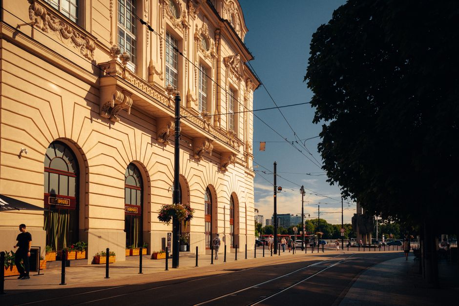 A modern tram on the streets of Bratislava, Slovakia, representing efficient urban transport