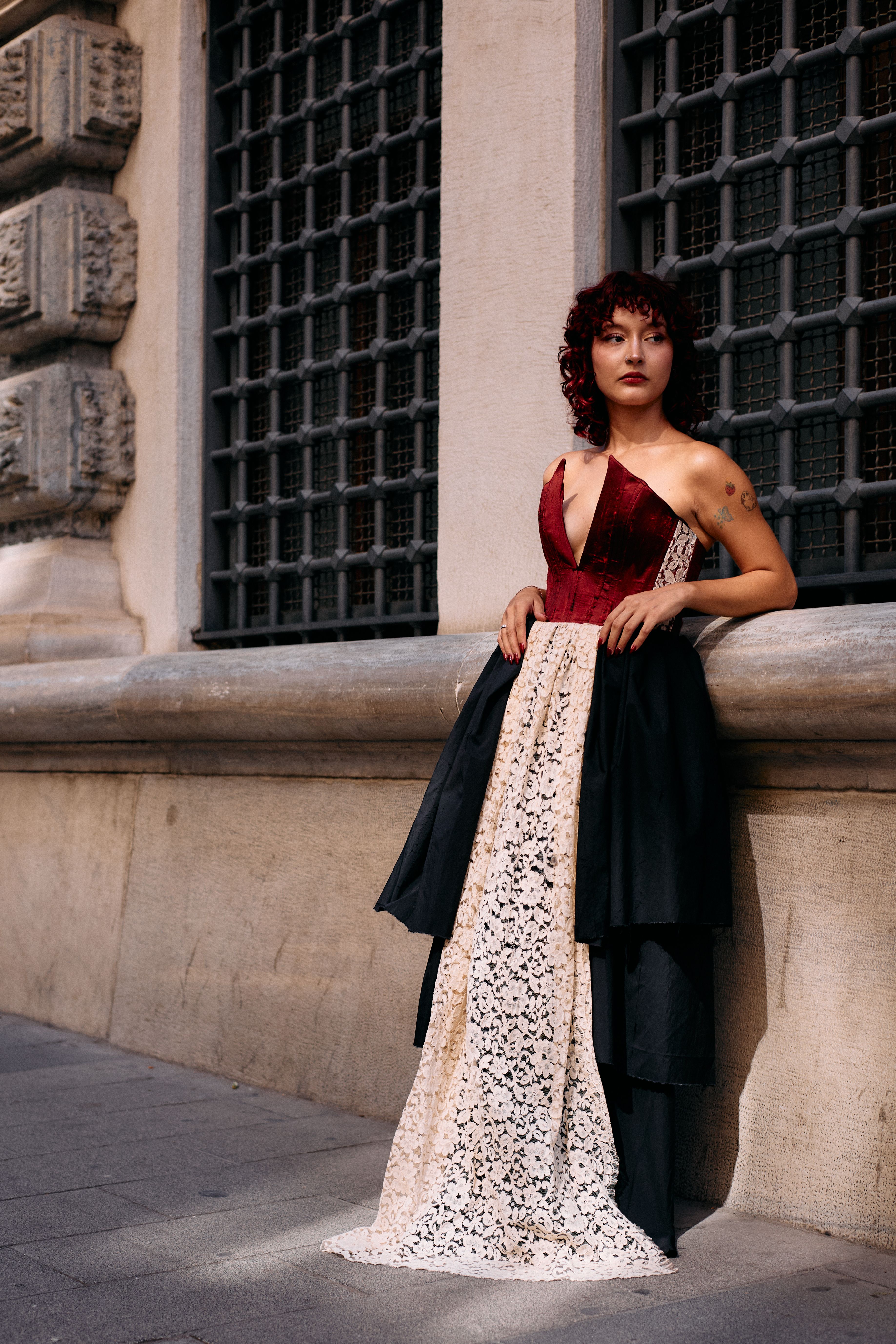 Elegant Woman in Fashionable Gown on Istanbul Street
