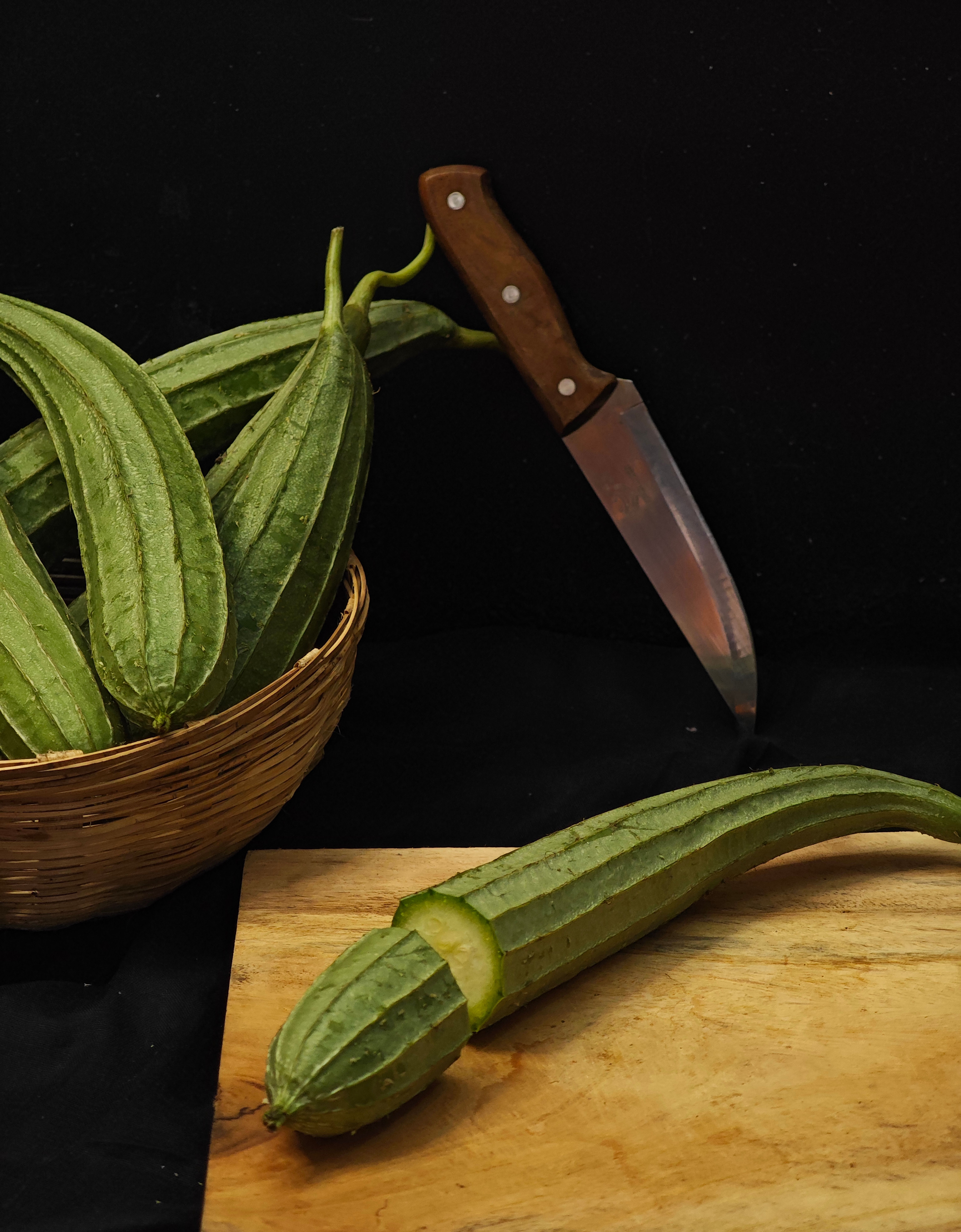 cutting bitter gourd kitchen